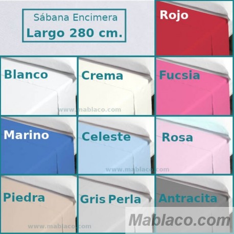 Sábana Encimera Lisa Largo 280 cm para colchones 210 cm de largo Royal en 10 colores