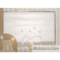 Juego Sábanas Bebé Osito Durmiendo Beige 100% Algodón