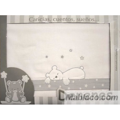 Juego Sábanas Bebé Osito Durmiendo Gris 100% Algodón