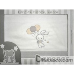 Juego Sábanas Bebé Conejo Gris 100% Algodón