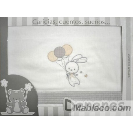 Juego Sábanas Bebé Conejo Gris 100% Algodón