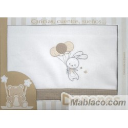 Juego Sábanas Bebé Conejo Beige 100% Algodón