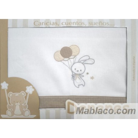 Juego Sábanas Bebé Conejo Beige 100% Algodón