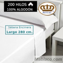 Sábana Encimera 100% Algodón 200 hilos Royal largo 280 cm para colchones de 210 cm.