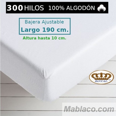 Sábana Bajera saten 300 hilos 100 Algodón Largo Especial 190 cm. y altura hasta 10 cm. Royal