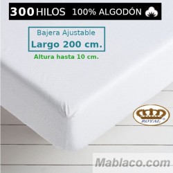 Sábana Bajera Satén 300 hilos 100 Algodón Largo Especial 200 cm. y altura hasta 10 cm. Royal