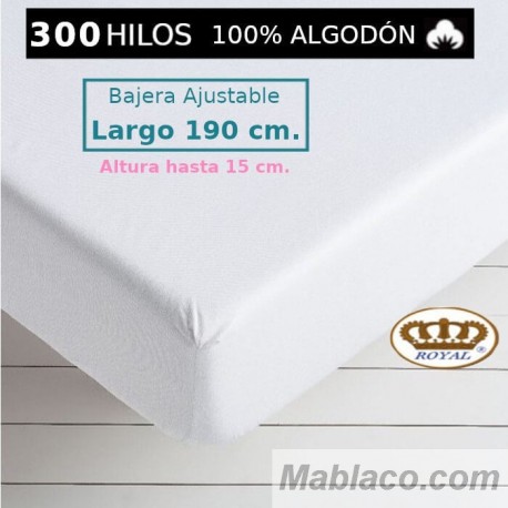 Sábana Bajera Satén 300 hilos 100 Algodón Largo Especial 190 cm. y altura hasta 15 cm. Royal