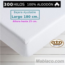 Sábana Bajera Satén 300 hilos 100 Algodón Largo Especial 180 cm. y altura hasta 25 cm. Royal 