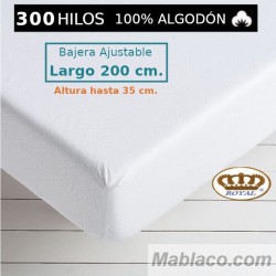 Sábana Bajera Satén 300 hilos 100 Algodón Largo Especial 200 cm. y altura hasta 35 cm. Royal