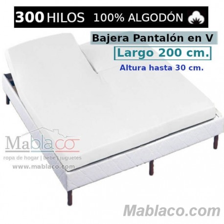 Sábana Bajera Cama Artiuclada 100% Algodón Satén 300 hilos Pantalón Forma V Largo 200 cm y altura hasta 30 cm Royal