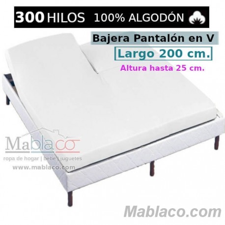 Sábana Bajera Cama Arituclada 100% Algodón Satén 300 hilos Pantalón Forma V Largo 200 cm y altura hasta 25 cm Royal