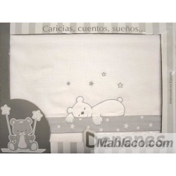 Juego Sábanas Franela Osito Durmiendo Gris 100% Algodón