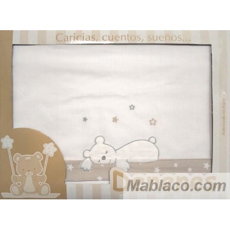 Juego Sábanas Franela Osito Durmiendo Beige 100% Algodón