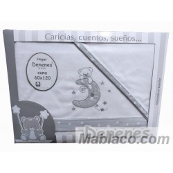 Juego Sábanas Bebé Invierno Microlina Oso Luna Gris