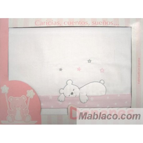 Juego Sábanas Bebé Invierno Microlina Osito Durmiendo Rosa