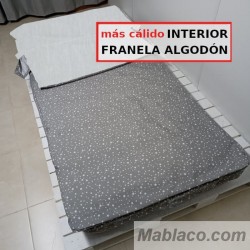 Saco Nórdico Franela Algodón Invierno Nido Gris Estrellas Royal Con Cremallera y Fuelle