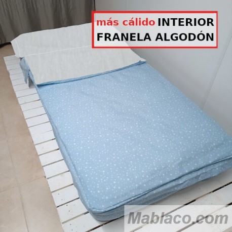 Saco Nórdico Franela Algodón Invierno Nido Celeste Estrellas Royal Con Cremallera y Fuelle