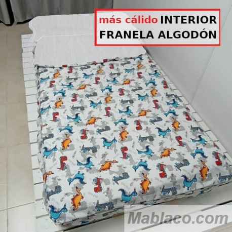 Saco Nórdico Franela Algodón Invierno Dinosaurios Royal Con Cremallera y Fuelle