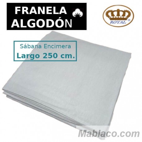 Sábana Encimera de Invierno Franela Algodón Gris Largo Especial 250 cm ideal para colchones 180 cm de largo Royal