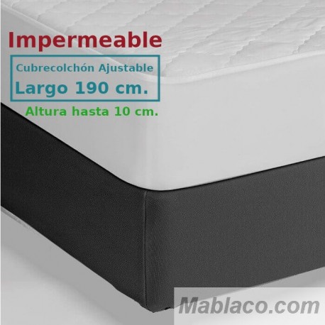 Protector Colchón Acolchado Impermeable y Transpirable AMBAR 1 Tela reverso PU Largo Especial 190 cm Alto hasta 10 cm ROYAL