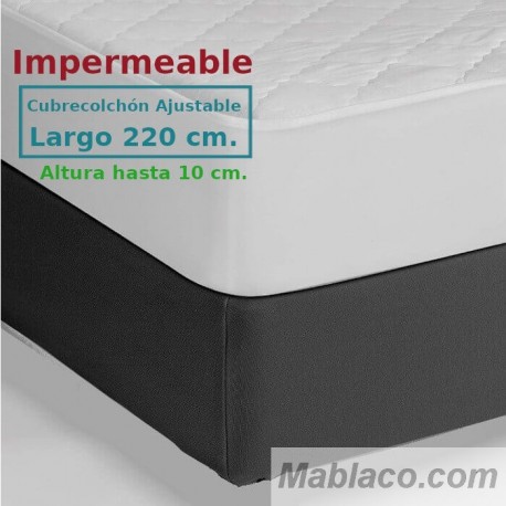 Protector Colchón Acolchado Impermeable y Transpirable AMBAR 1 Tela reverso PU Largo Especial 220 cm Alto hasta 10 cm ROYAL