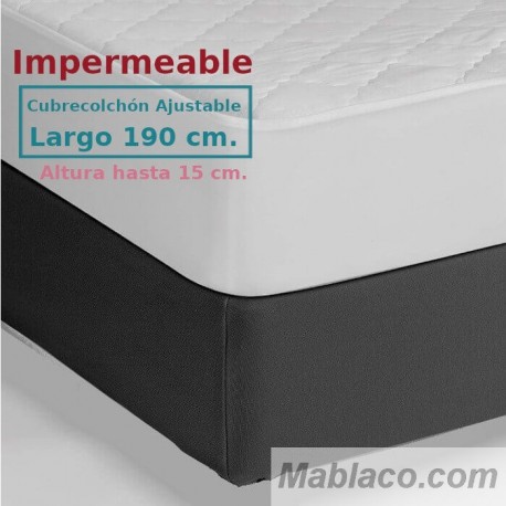  Protector Colchón Acolchado Impermeable y Transpirable AMBAR 1 Tela reverso PU Largo Especial 190 cm Alto hasta 15 cm ROYAL