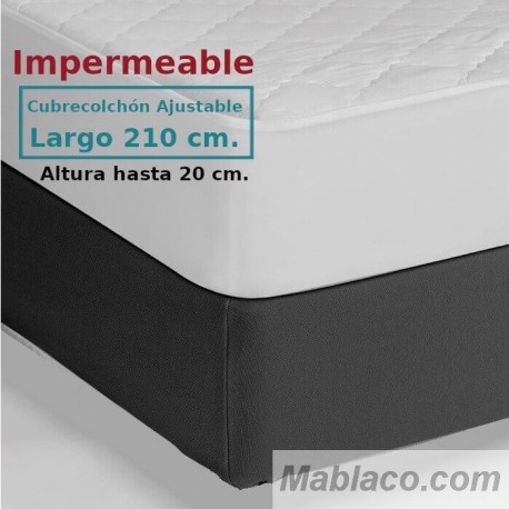 Protector Colchón Acolchado Impermeable y Transpirable AMBAR 1 Tela reverso PU Largo Especial 210 cm Alto hasta 20 cm ROYAL