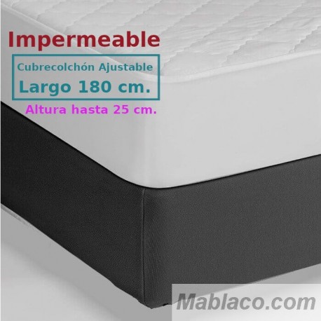 Protector Colchón Acolchado Impermeable y Transpirable AMBAR 1 Tela reverso PU Largo Especial 180 cm Alto hasta 25 cm ROYAL