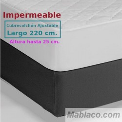 Protector Colchón Acolchado Impermeable y Transpirable AMBAR 1 Tela reverso PU Largo Especial 220 cm Alto hasta 25 cm ROYAL