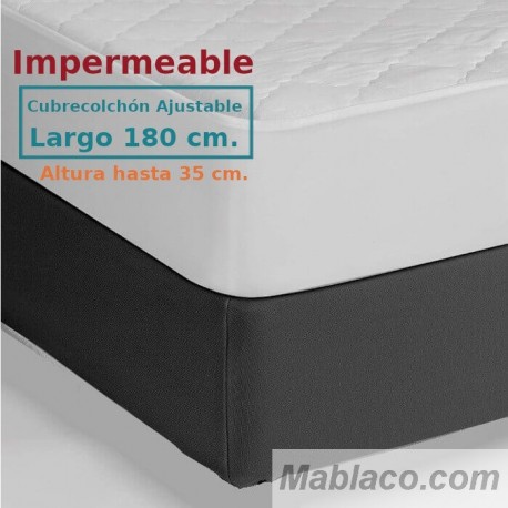 Protector Colchón Acolchado Impermeable y Transpirable AMBAR 1 Tela reverso PU Largo Especial 180 cm Alto hasta 35 cm ROYAL