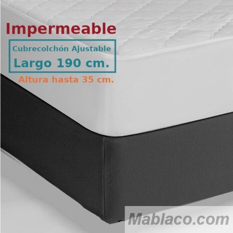 Protector Colchón Acolchado Impermeable y Transpirable AMBAR 1 Tela reverso PU Largo Especial 190 cm Alto hasta 35 cm ROYAL